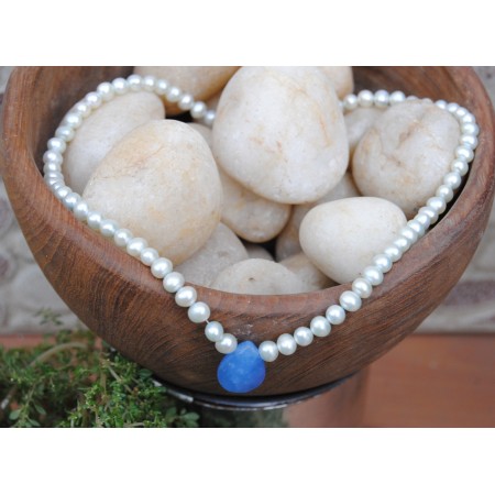 Pearl Blue Chalcedony Drop Necklace